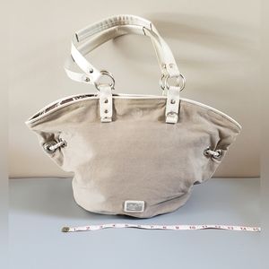 Beijo Canvas Brown & Tan Convertible/Reversible Handbag Purse Shoulder B…